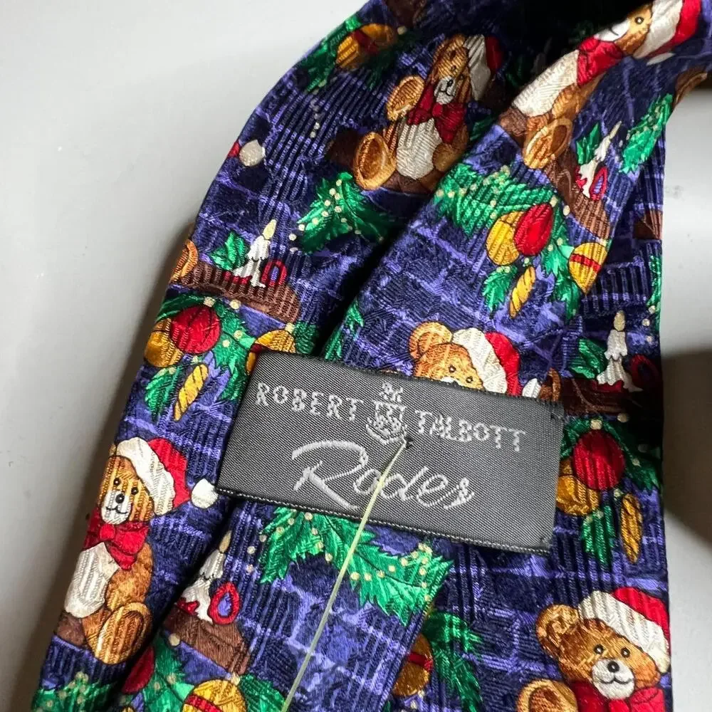 Robert Talbott Rodes Christmas Tie Teddy Bears Holiday Print‎ USA